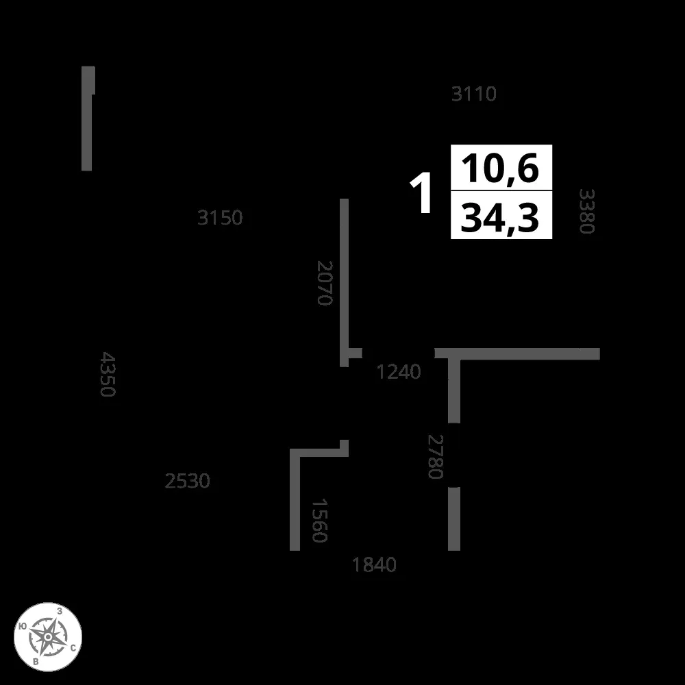 1-комнатная, 34,3 м² — 13 911 874 ₽