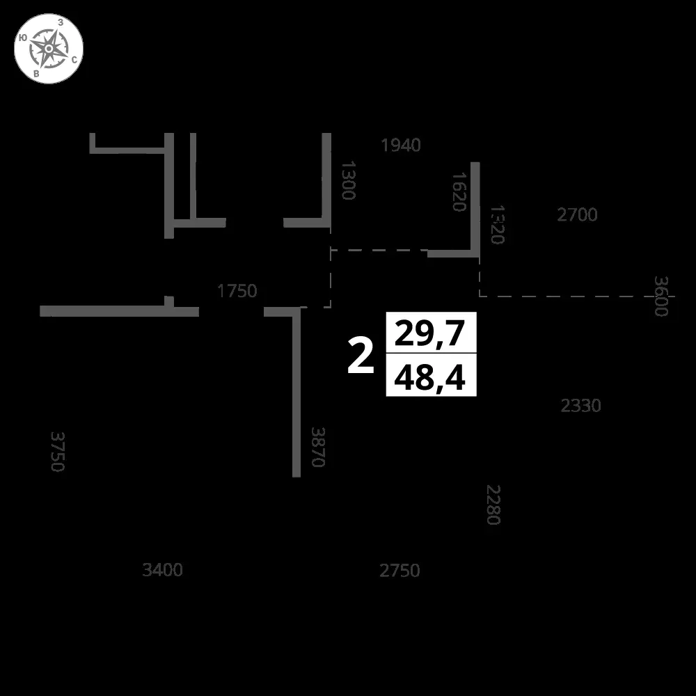 2-комнатная, 48,4 м² — 17 509 668 ₽