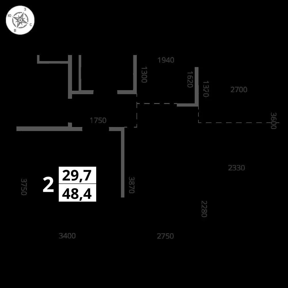 2-комнатная, 48,4 м² — 17 554 680 ₽
