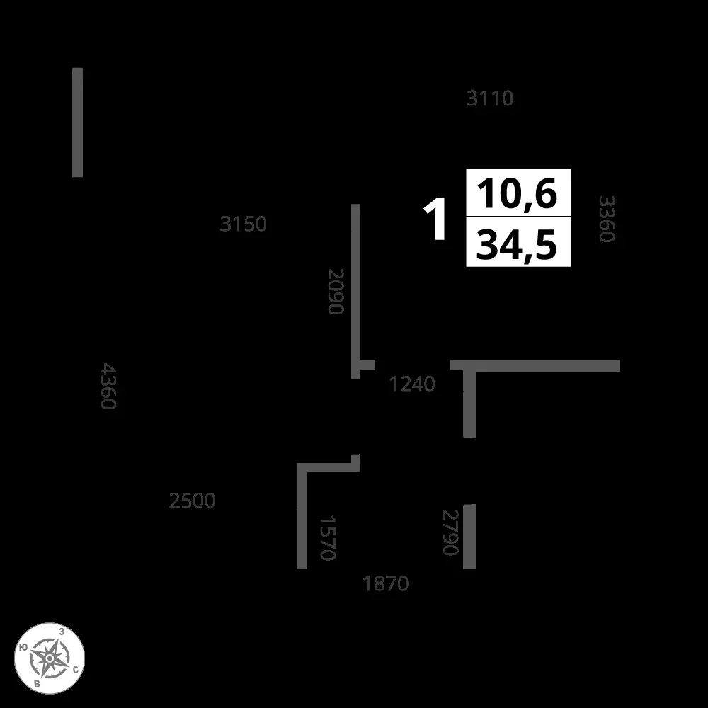 1-комнатная, 34,5 м² — 14 218 106 ₽