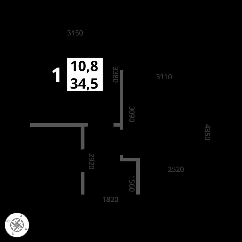 1-комнатная, 34,5 м² — 14 098 046 ₽