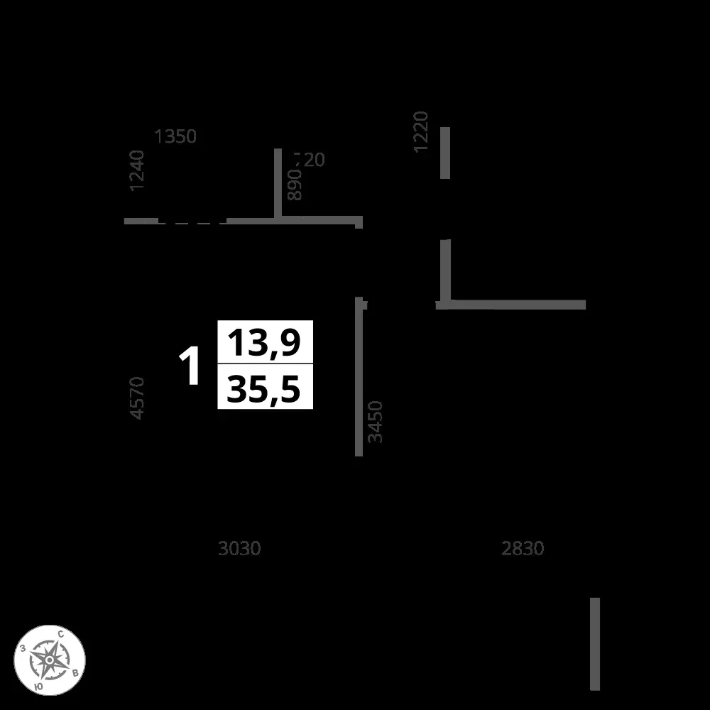 1-комнатная, 35,5 м² — 14 560 822 ₽