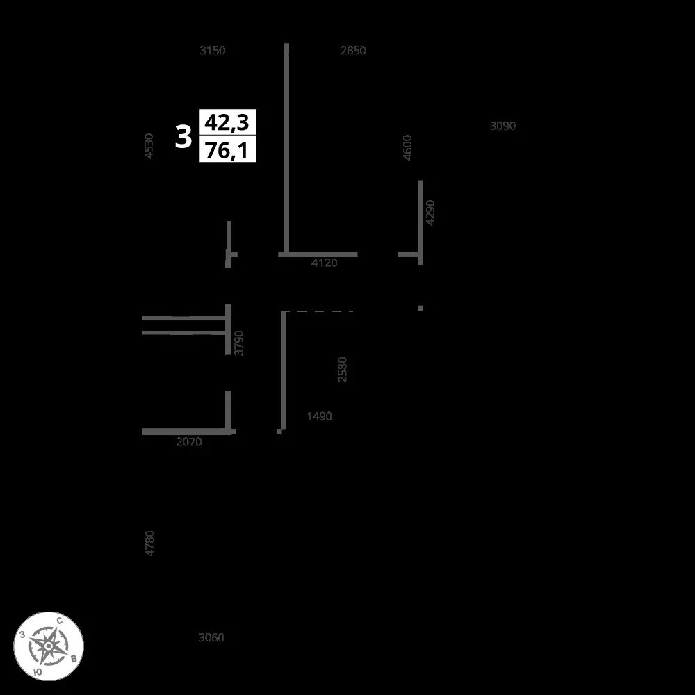 3-комнатная, 76,1 м² — 26 535 766 ₽