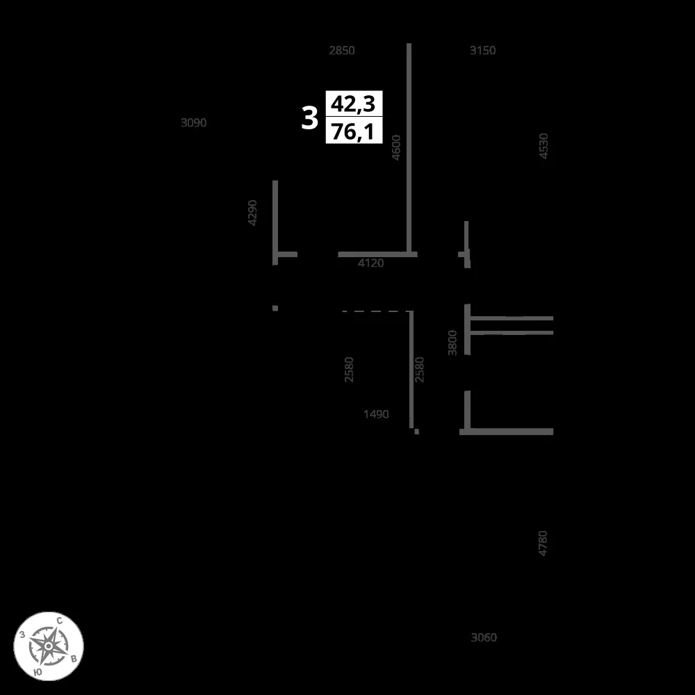 3-комнатная, 76,1 м² — 24 625 656 ₽