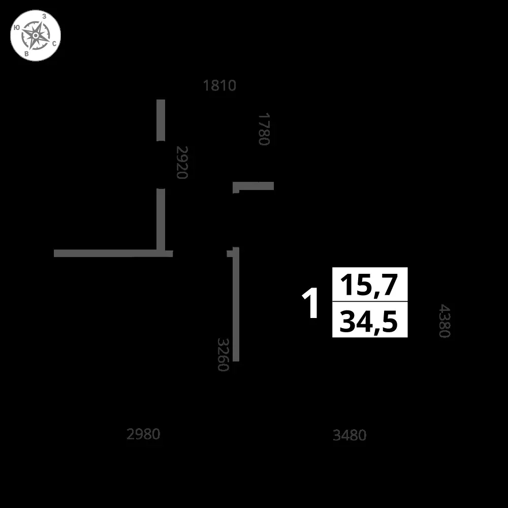 1-комнатная, 34,5 м² — 15 310 755 ₽