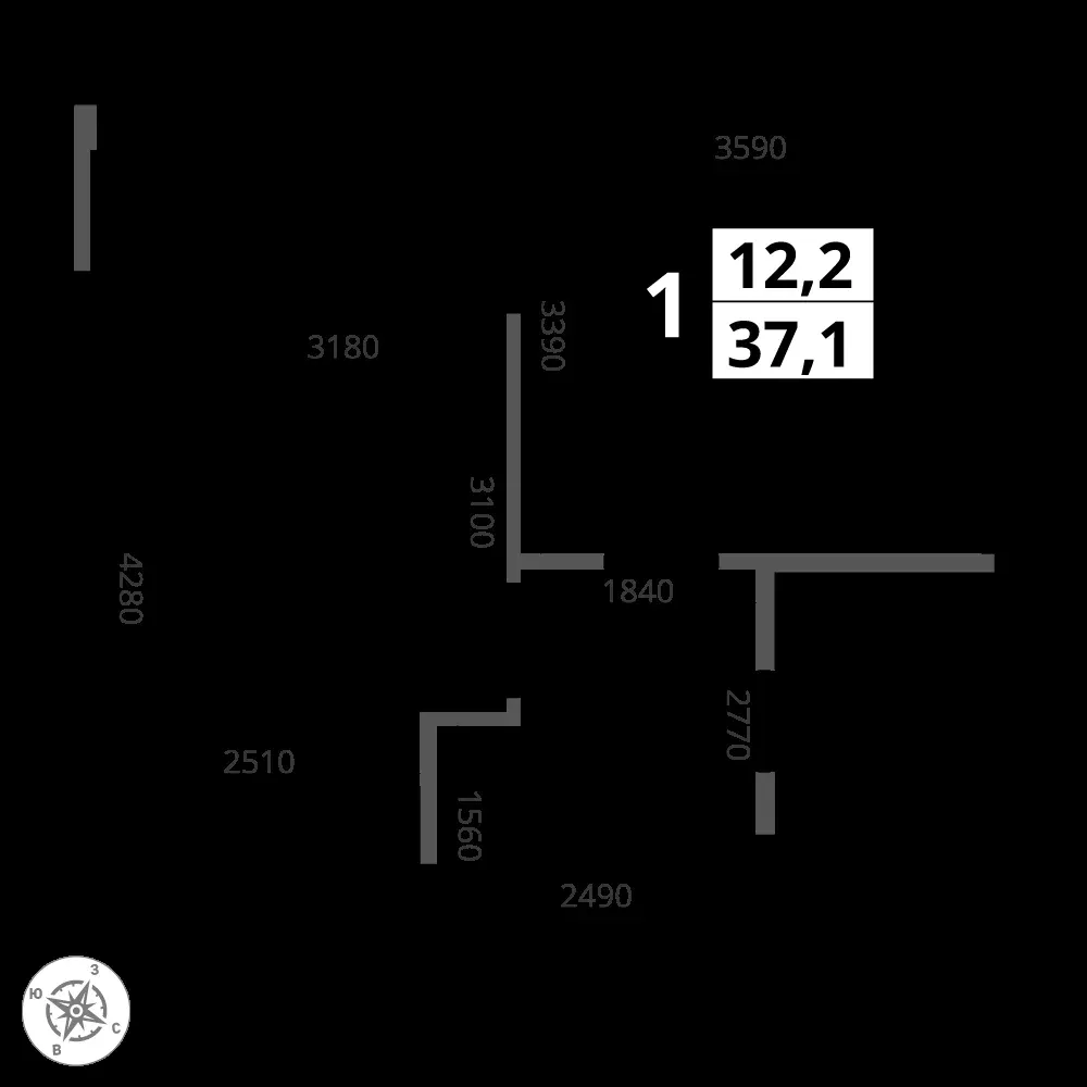 1-комнатная, 37,1 м² — 16 000 488 ₽