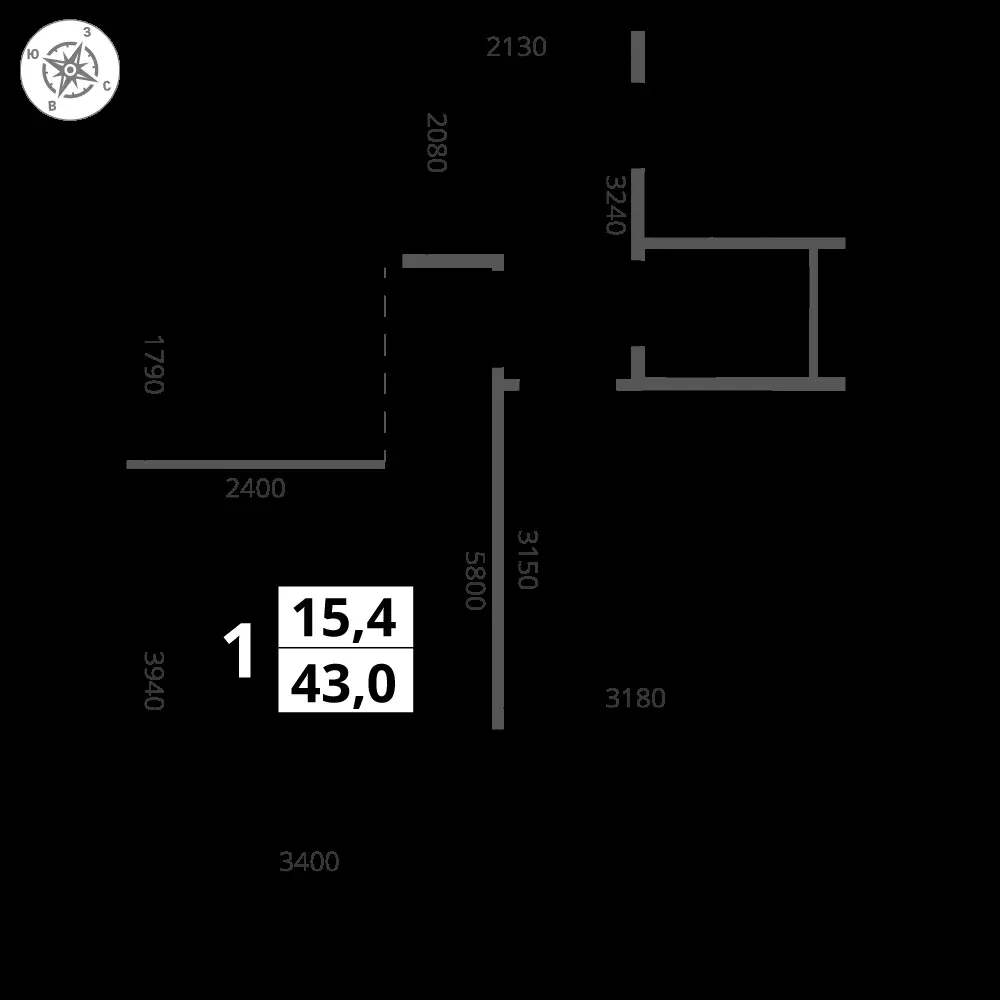 1-комнатная, 43 м² — 15 532 632 ₽