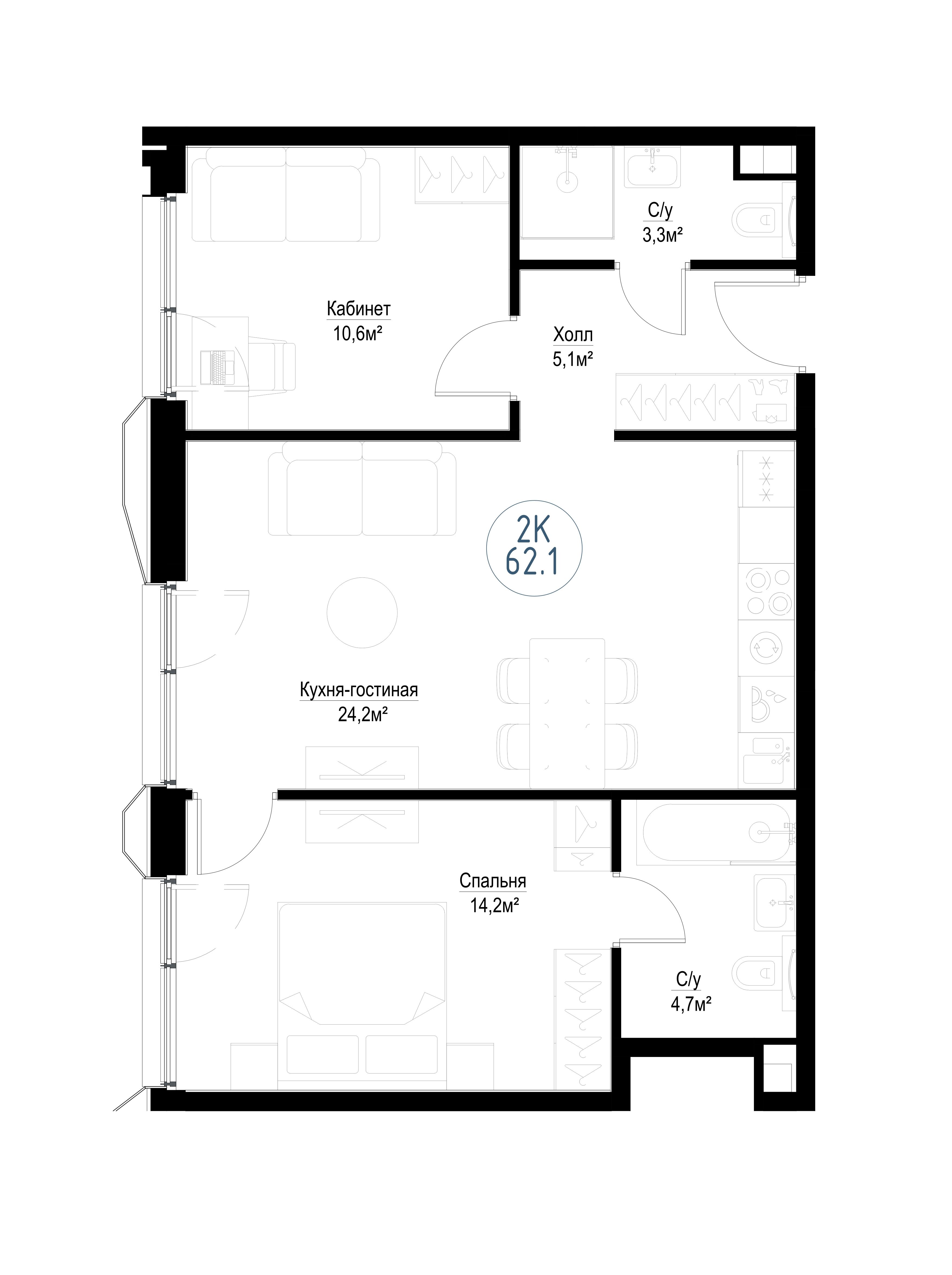 2-комнатная, 61 м² — 27 773 788 ₽