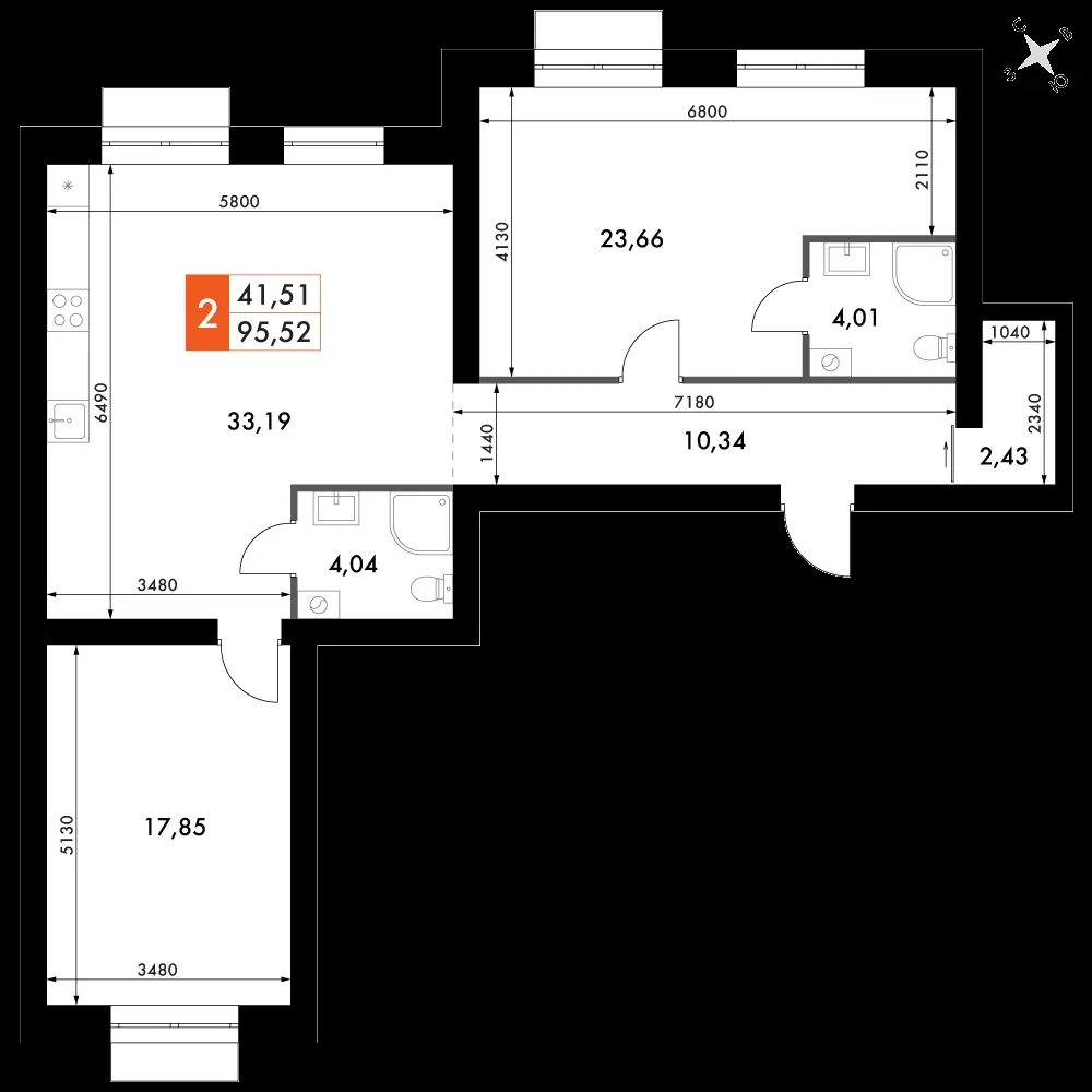 3-комнатная, 95,4 м² — 12 475 225 ₽