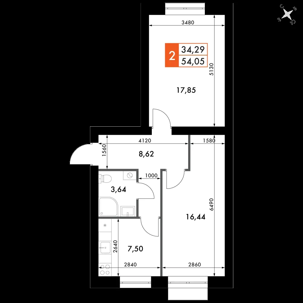 2-комнатная, 54,2 м² — 8 392 091 ₽