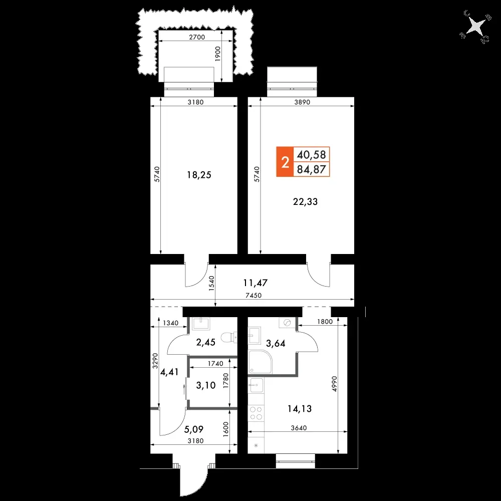 2-комнатная, 84,8 м² — 11 178 741 ₽