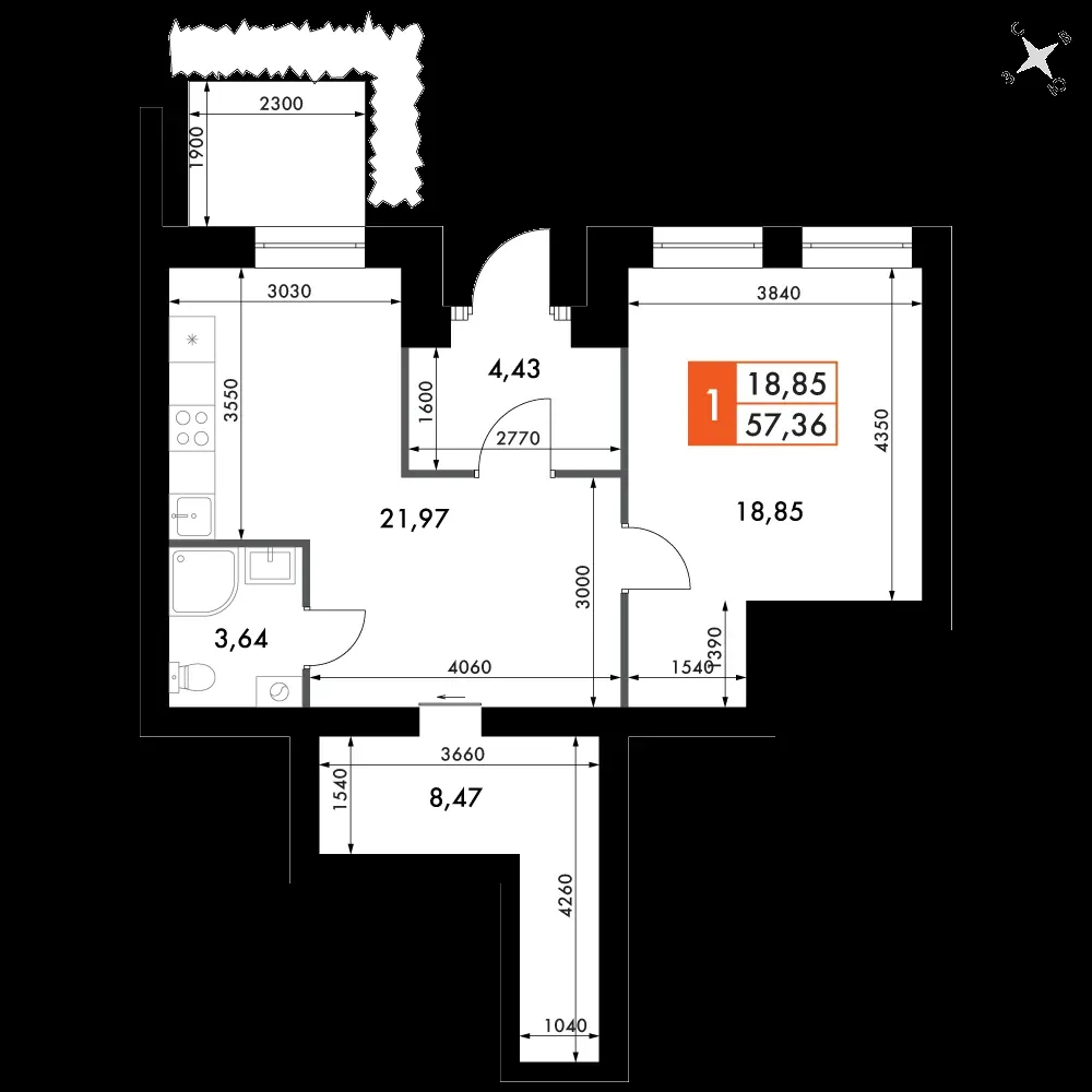2-комнатная, 57,4 м² — 8 529 065 ₽
