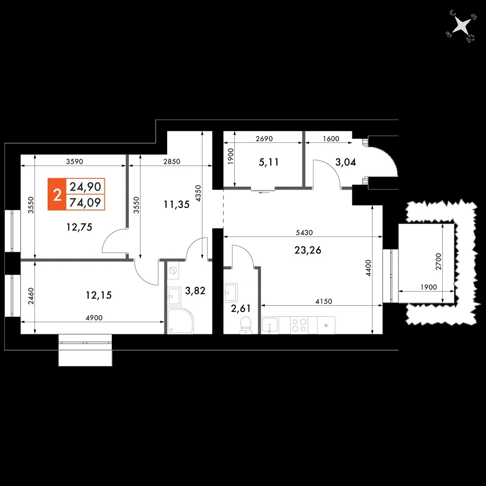 3-комнатная, 73,9 м² — 9 798 754 ₽