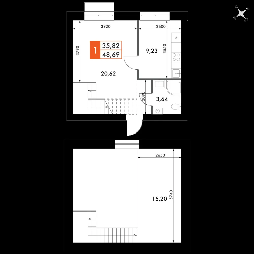 1-комнатная, 48,8 м² — 8 249 116 ₽