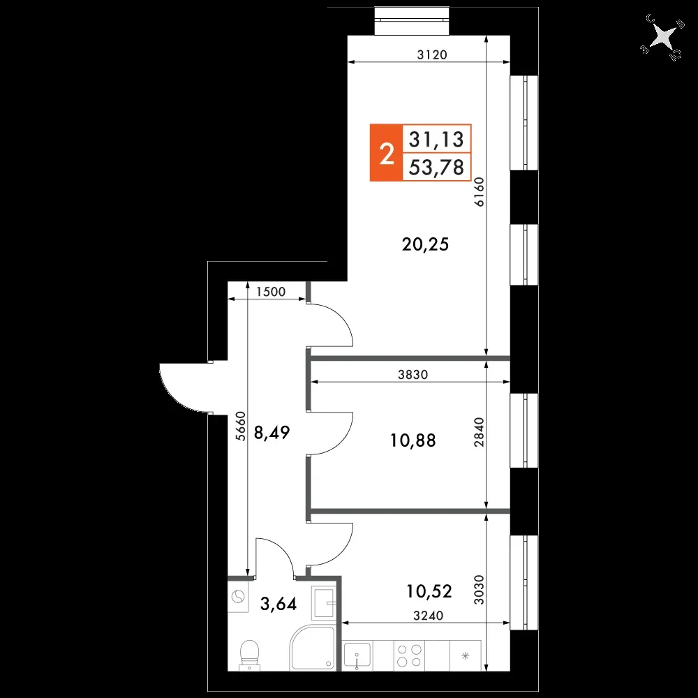 2-комнатная, 53,6 м² — 8 862 505 ₽