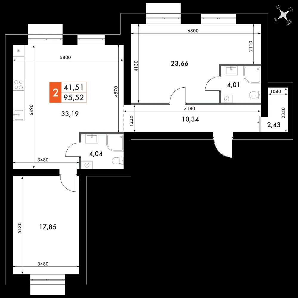 3-комнатная, 95,3 м² — 12 572 220 ₽