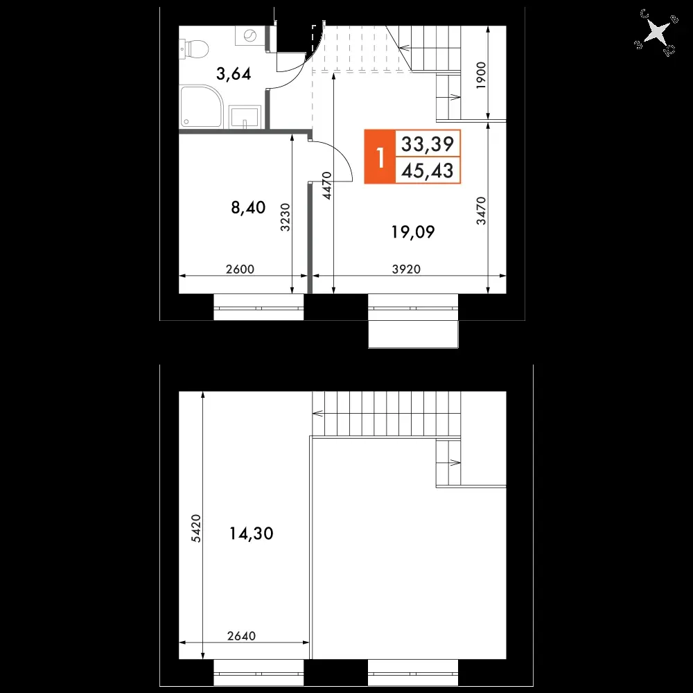 1-комнатная, 44,2 м² — 7 471 536 ₽
