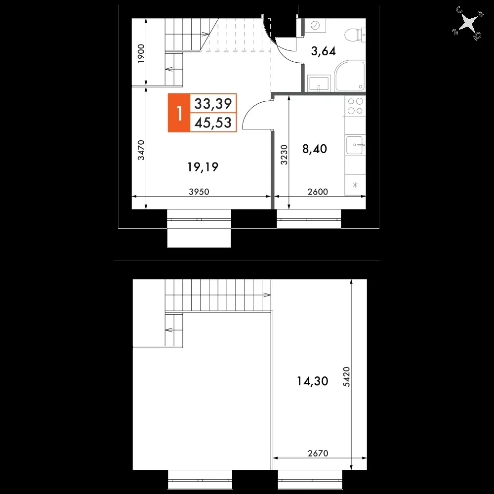 1-комнатная, 44,1 м² — 7 454 632 ₽