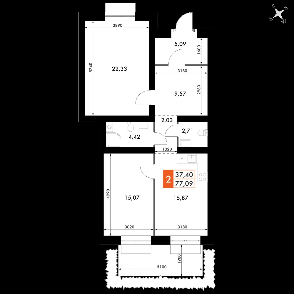 2-комнатная, 76,2 м² — 10 015 710 ₽