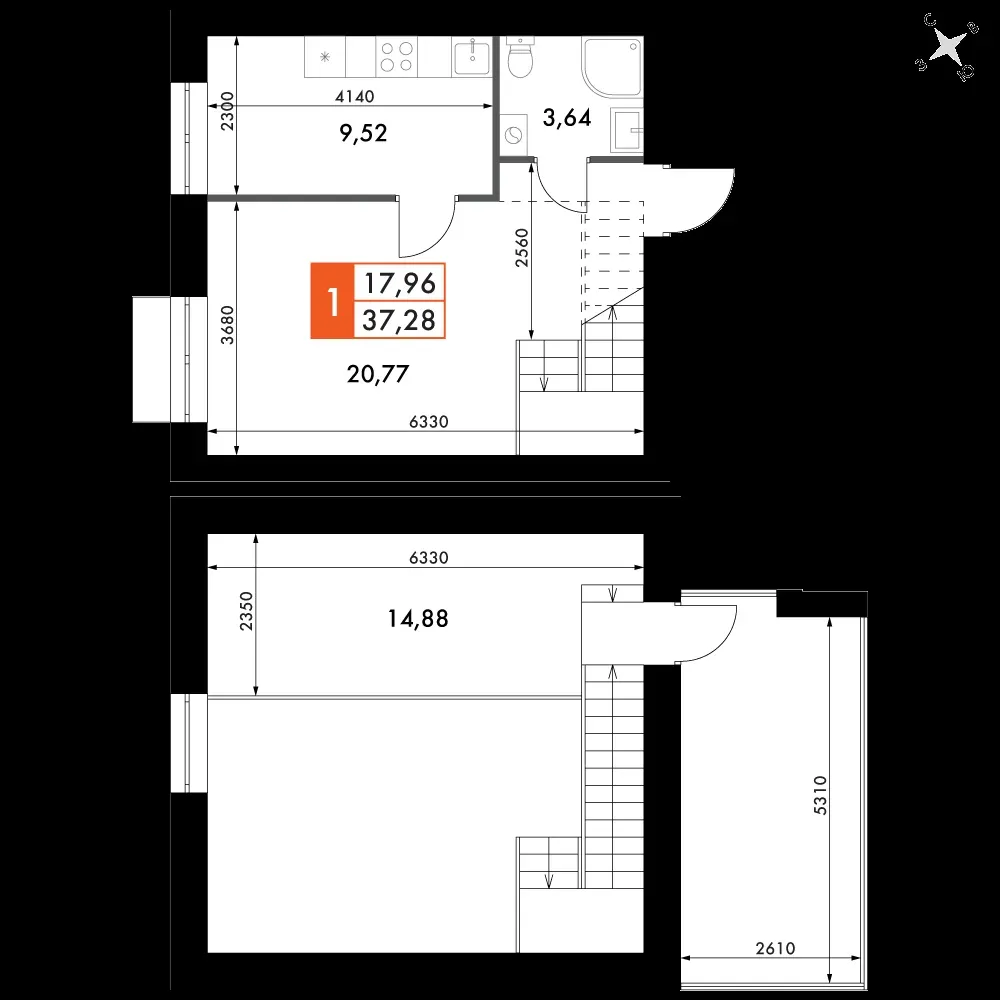 1-комнатная, 47,5 м² — 8 029 365 ₽