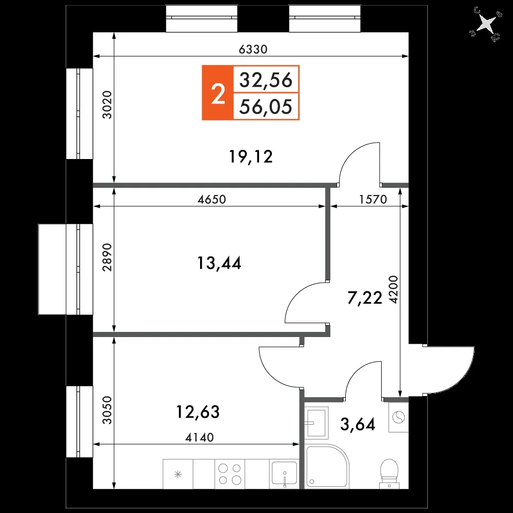 2-комнатная, 56,2 м² — 8 593 512 ₽