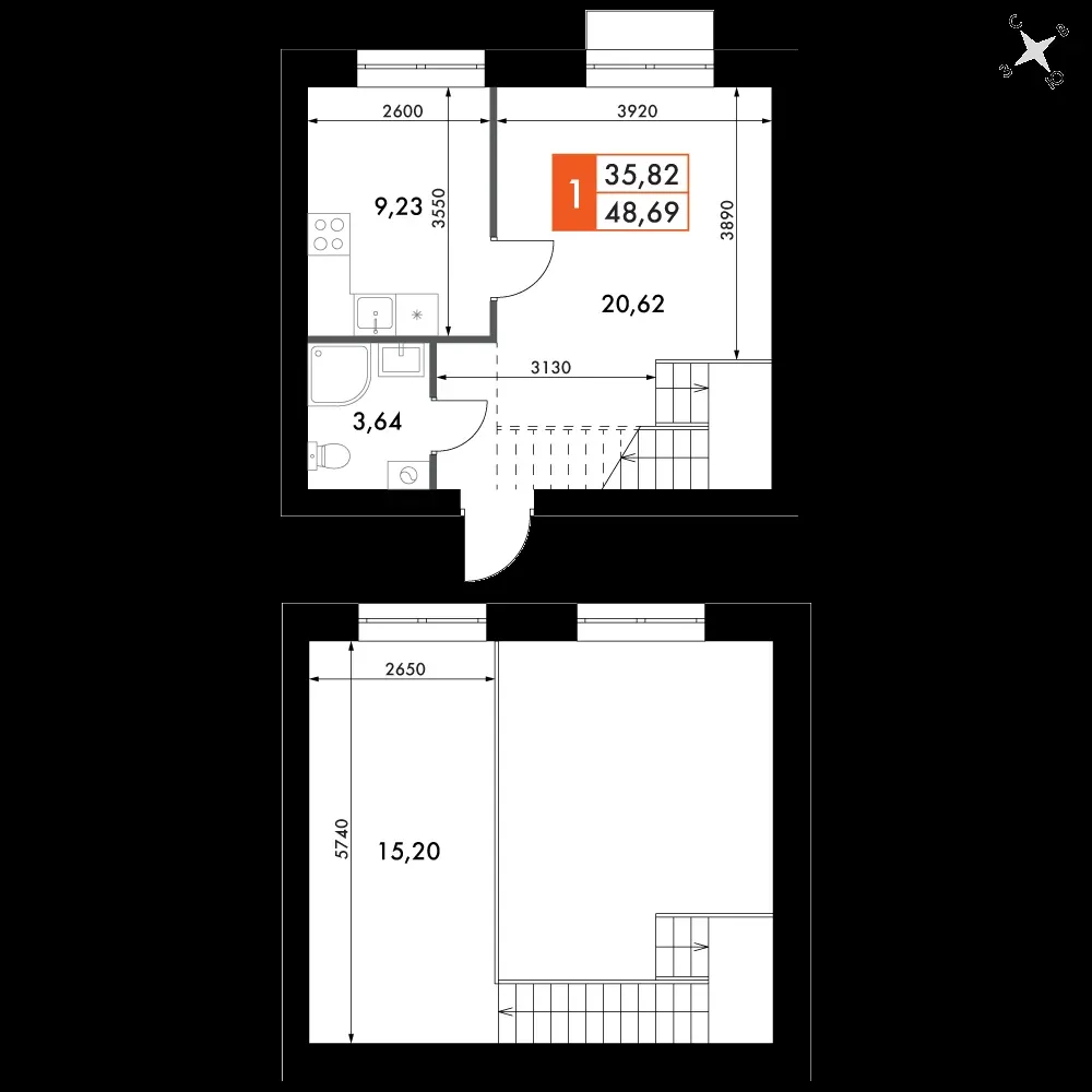 1-комнатная, 46,9 м² — 7 710 706 ₽