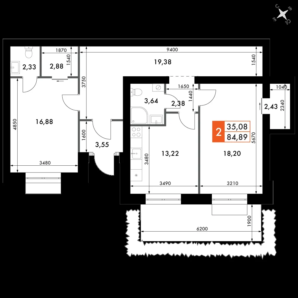 2-комнатная, 84,8 м² — 11 198 329 ₽