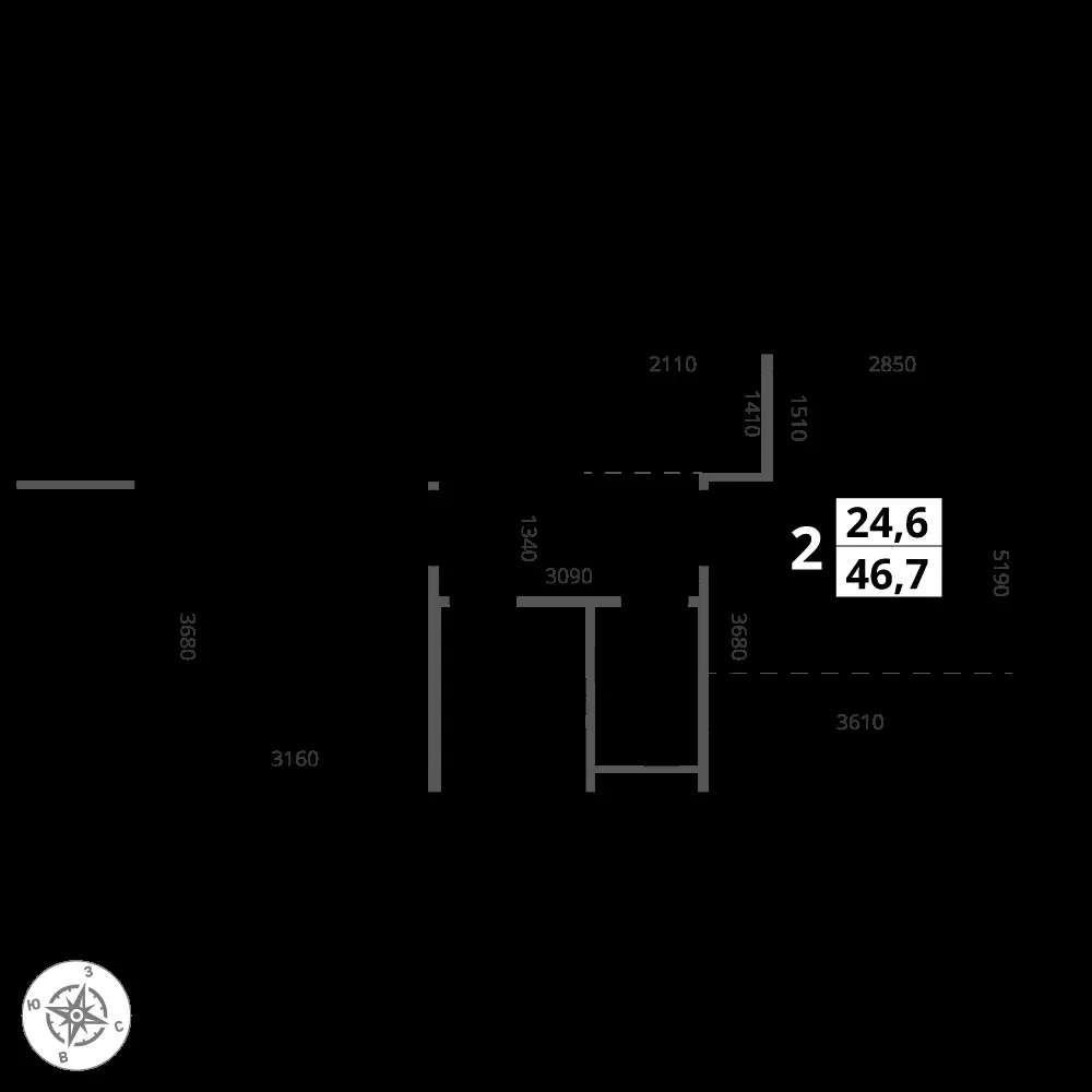 2-комнатная, 46,7 м² — 17 646 996 ₽