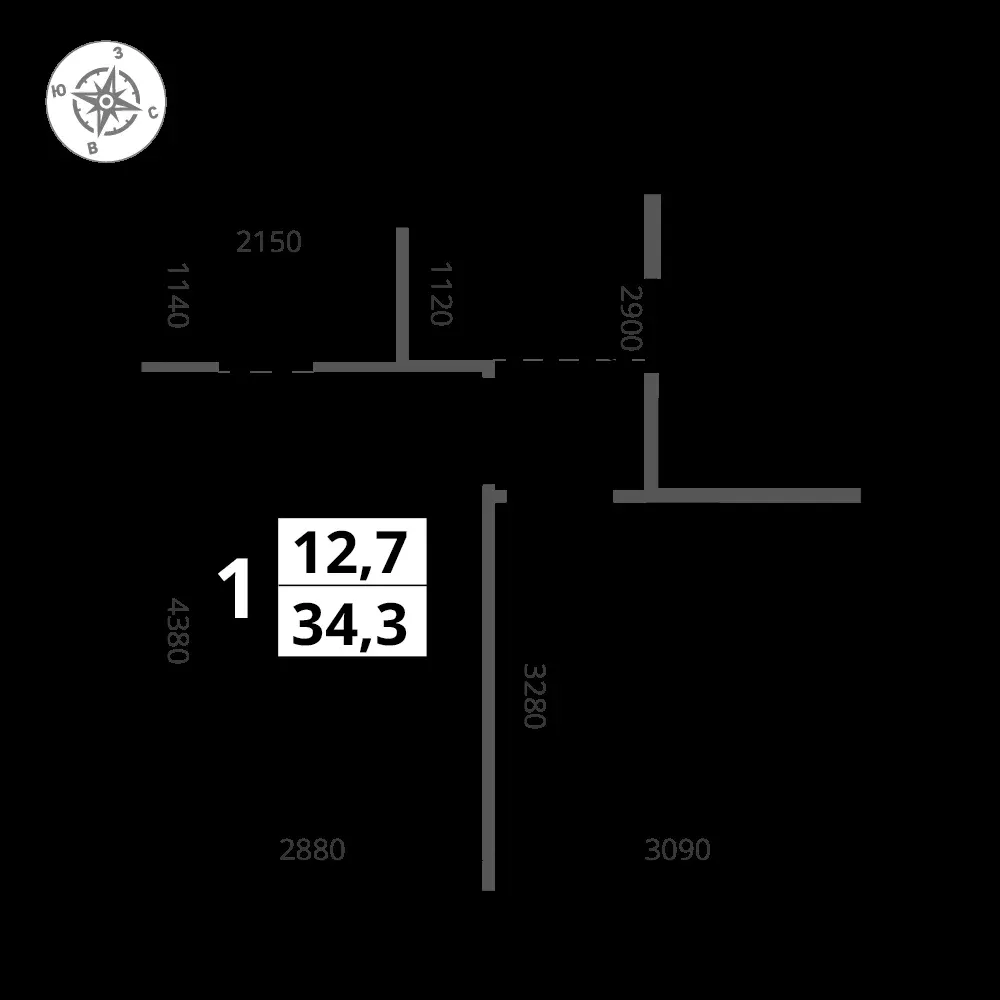 1-комнатная, 34,3 м² — 15 353 675 ₽