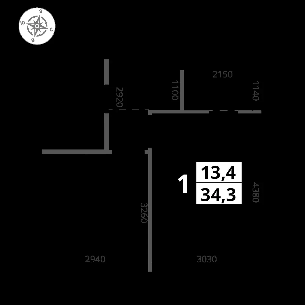 1-комнатная, 34,3 м² — 15 291 249 ₽