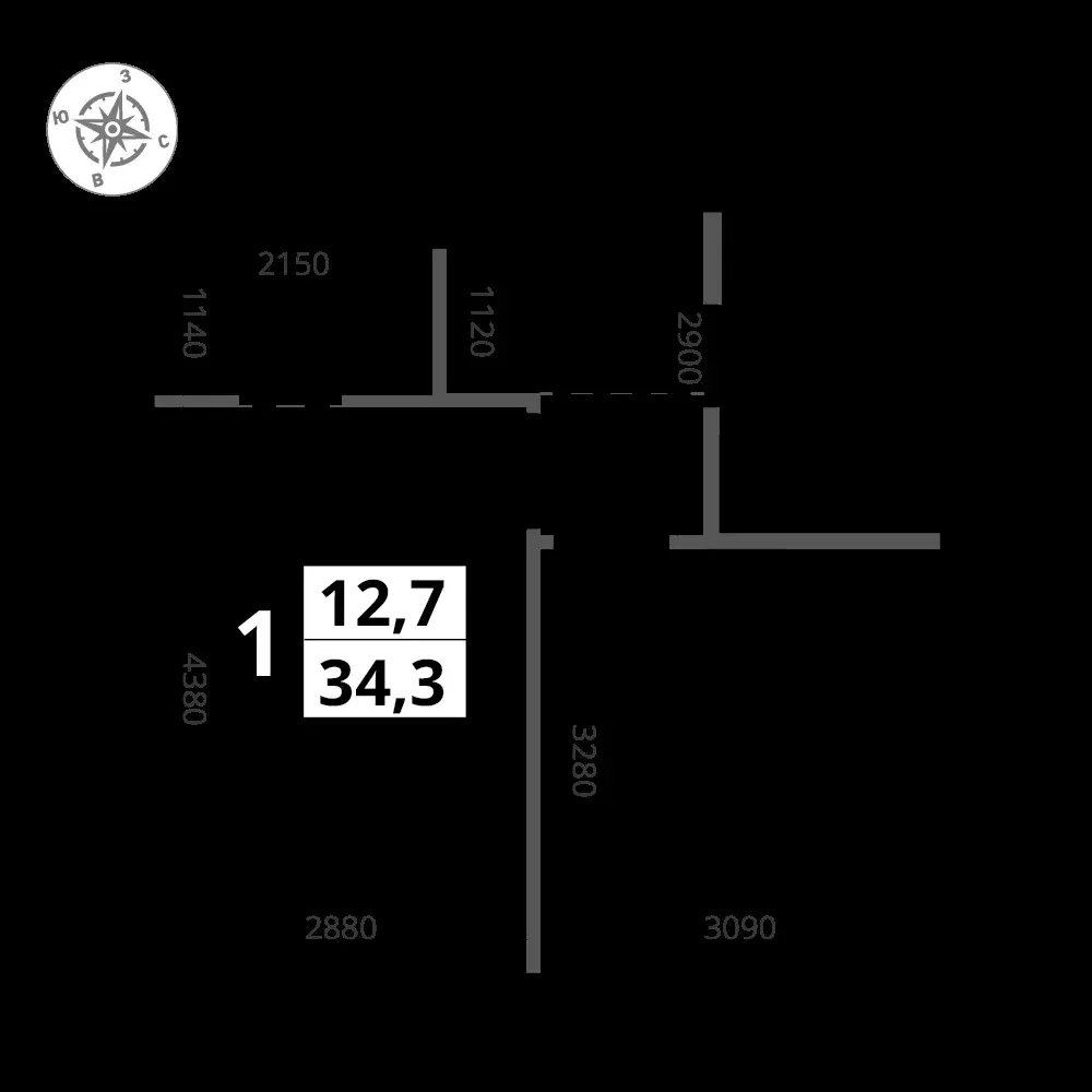 1-комнатная, 34,3 м² — 14 250 004 ₽