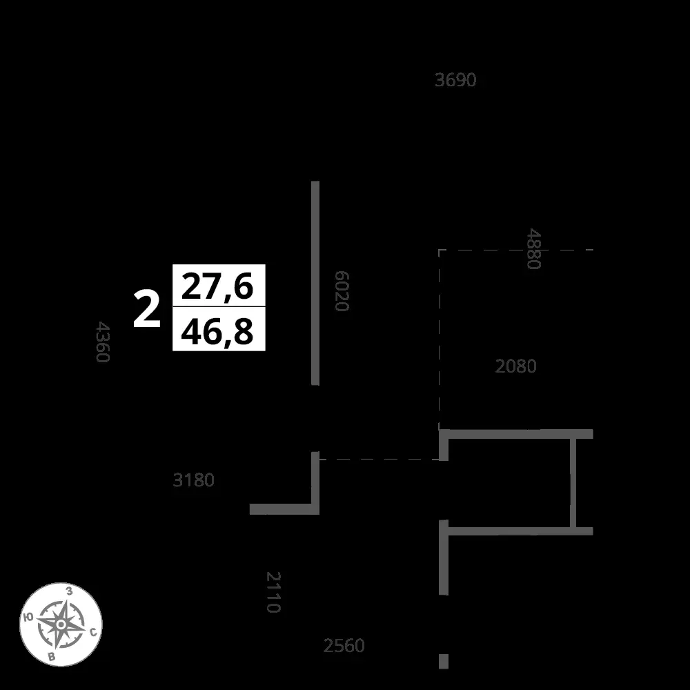 2-комнатная, 46,8 м² — 17 992 728 ₽