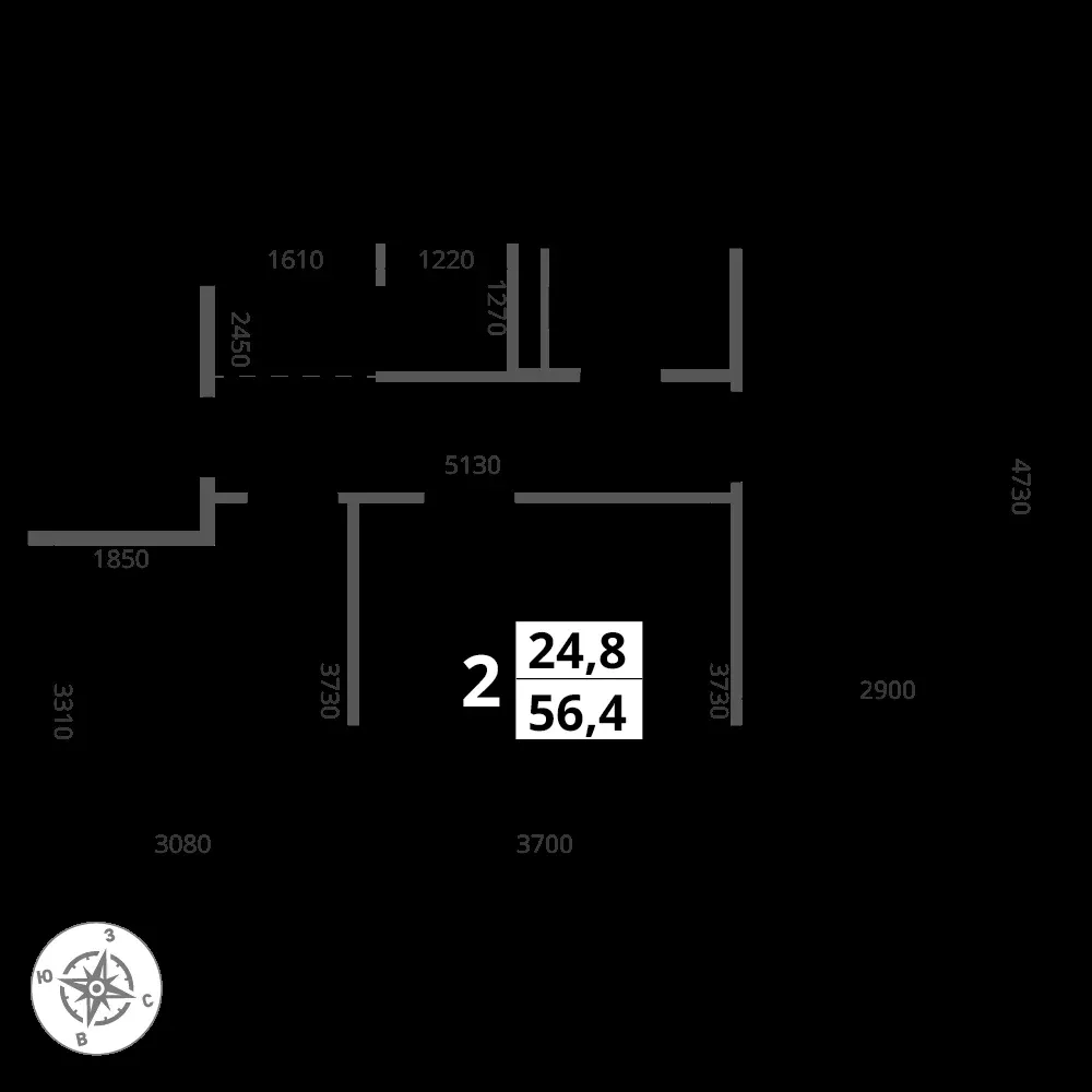 2-комнатная, 56,4 м² — 20 246 810 ₽