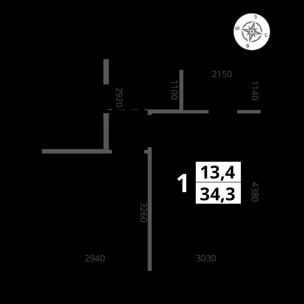 1-комнатная, 34,3 м² — 14 311 058 ₽