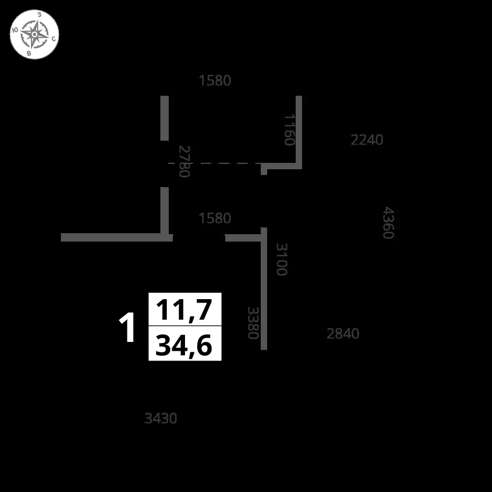 1-комнатная, 34,6 м² — 14 729 151 ₽