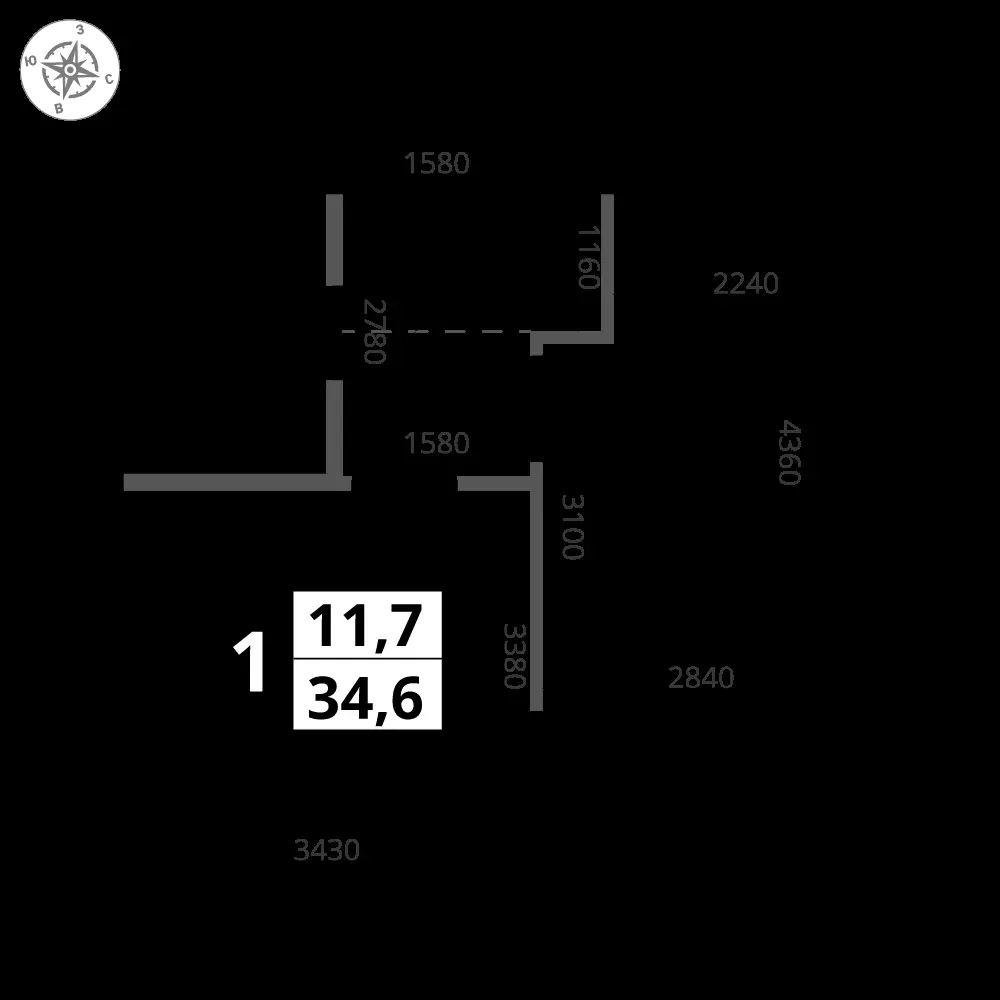 1-комнатная, 34,6 м² — 14 776 380 ₽