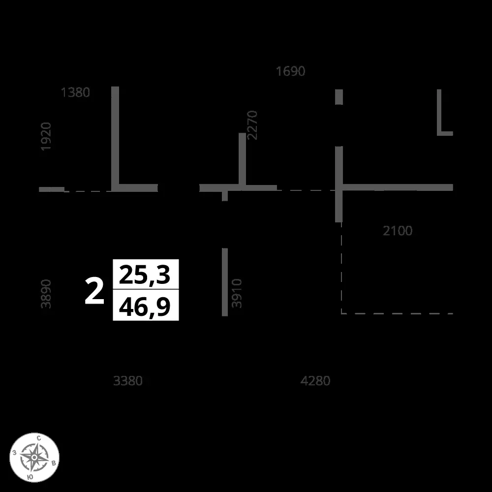2-комнатная, 46,9 м² — 16 683 221 ₽