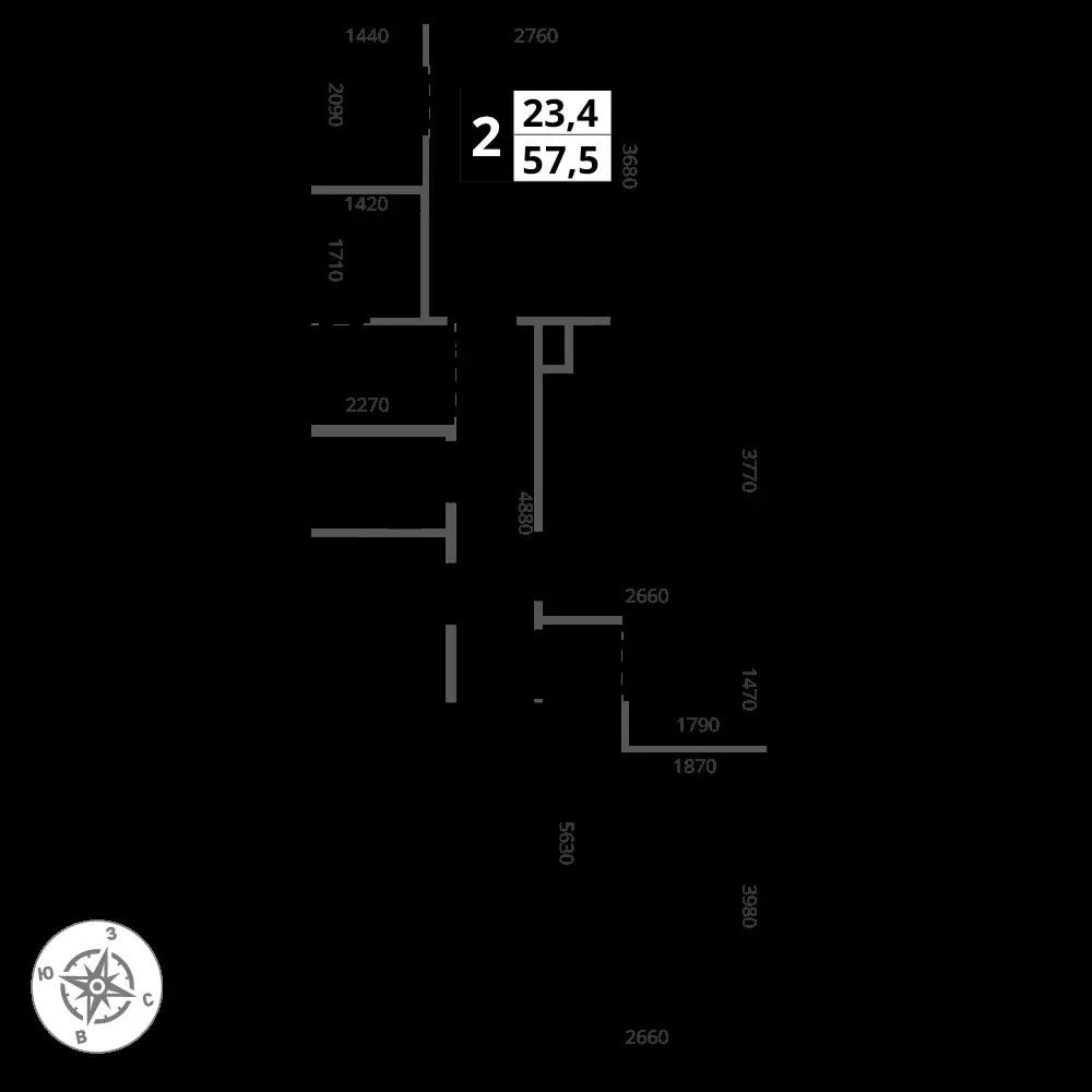 2-комнатная, 57,5 м² — 19 674 200 ₽