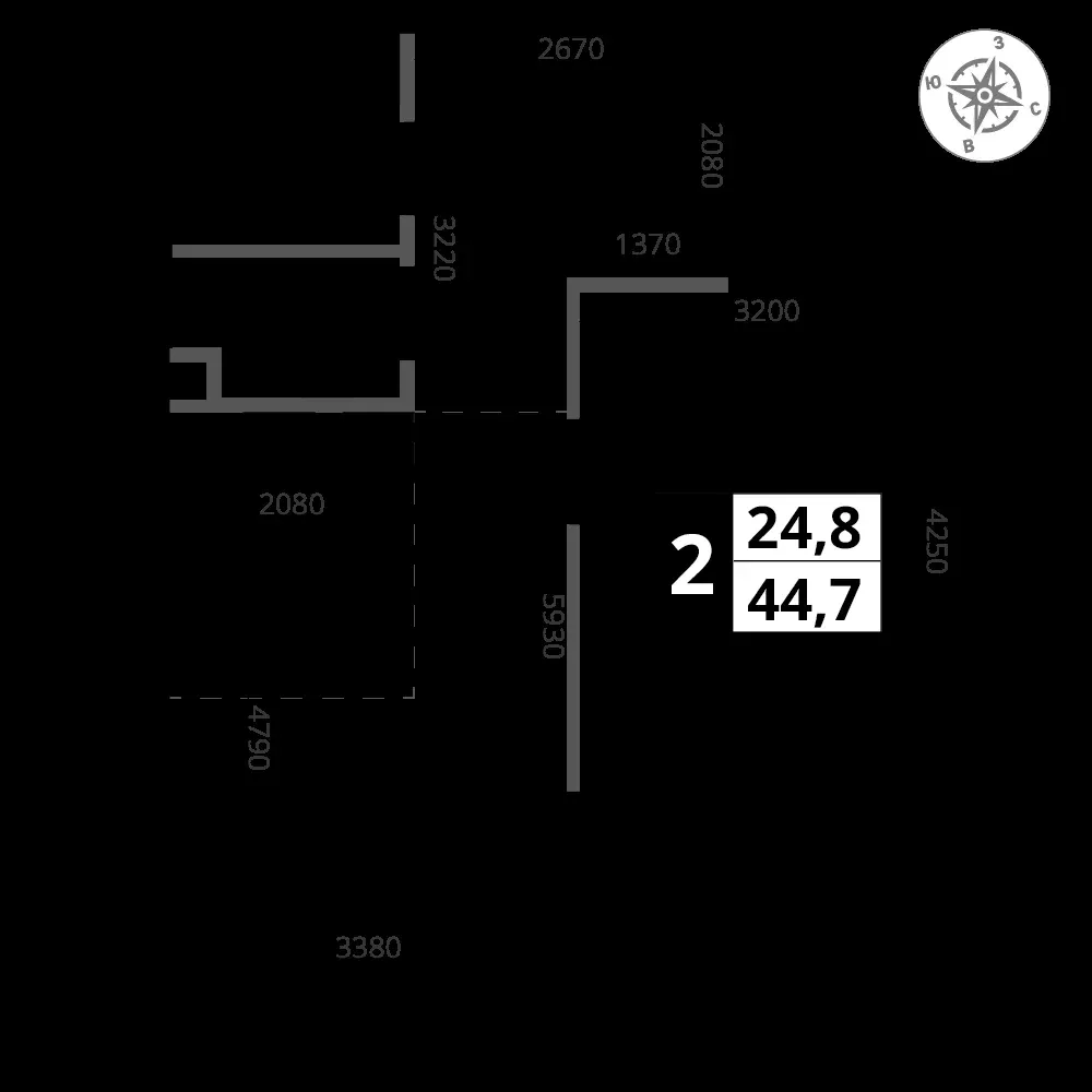 2-комнатная, 44,7 м² — 16 891 236 ₽