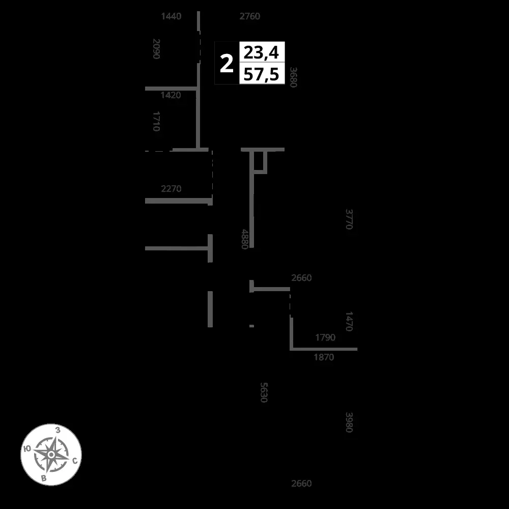 2-комнатная, 57,5 м² — 19 728 250 ₽