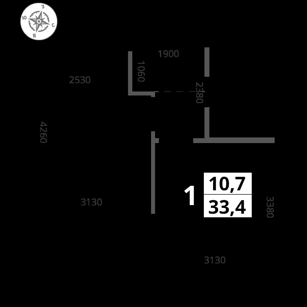 1-комнатная, 33,4 м² — 15 151 342 ₽