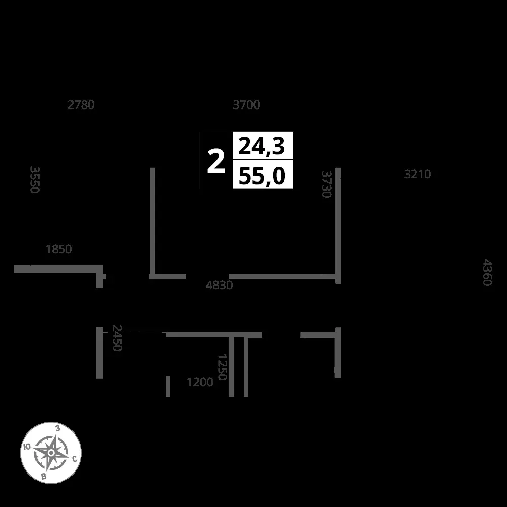 2-комнатная, 55 м² — 19 364 345 ₽