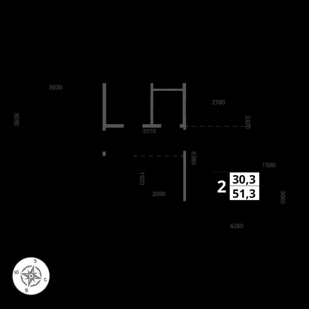 2-комнатная, 51,3 м² — 19 013 935 ₽