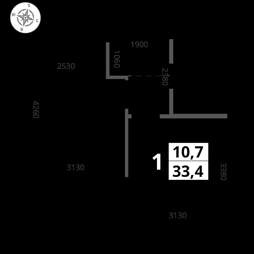 1-комнатная, 33,4 м² — 15 270 246 ₽