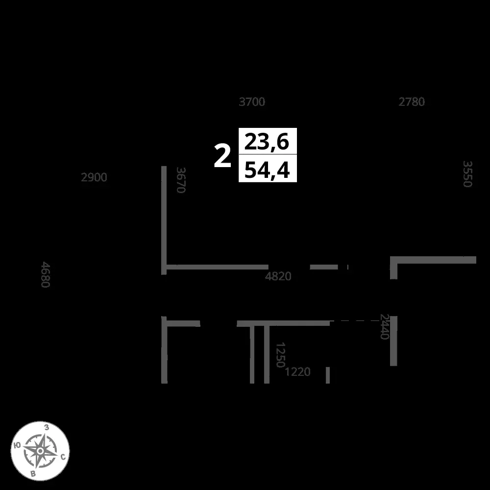 2-комнатная, 54,4 м² — 19 351 114 ₽
