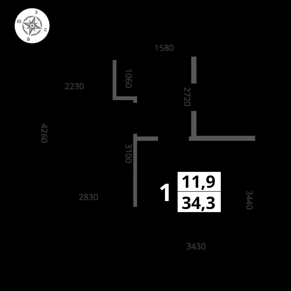 1-комнатная, 34,3 м² — 14 918 545 ₽