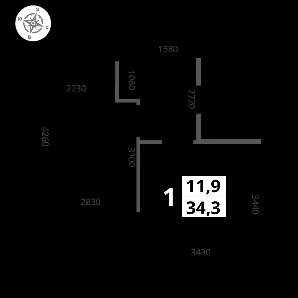 1-комнатная, 34,3 м² — 14 918 545 ₽