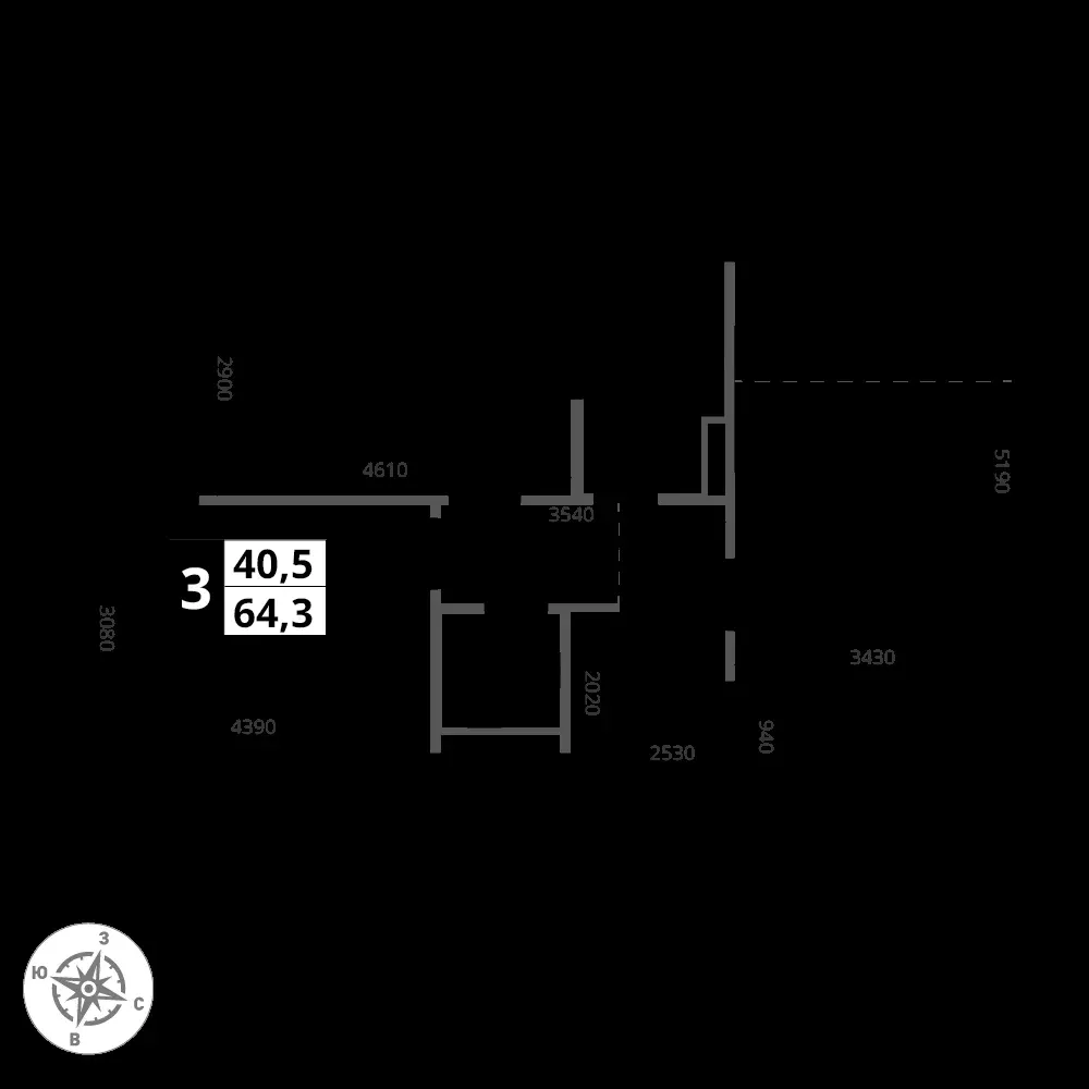 3-комнатная, 64,3 м² — 21 724 977 ₽