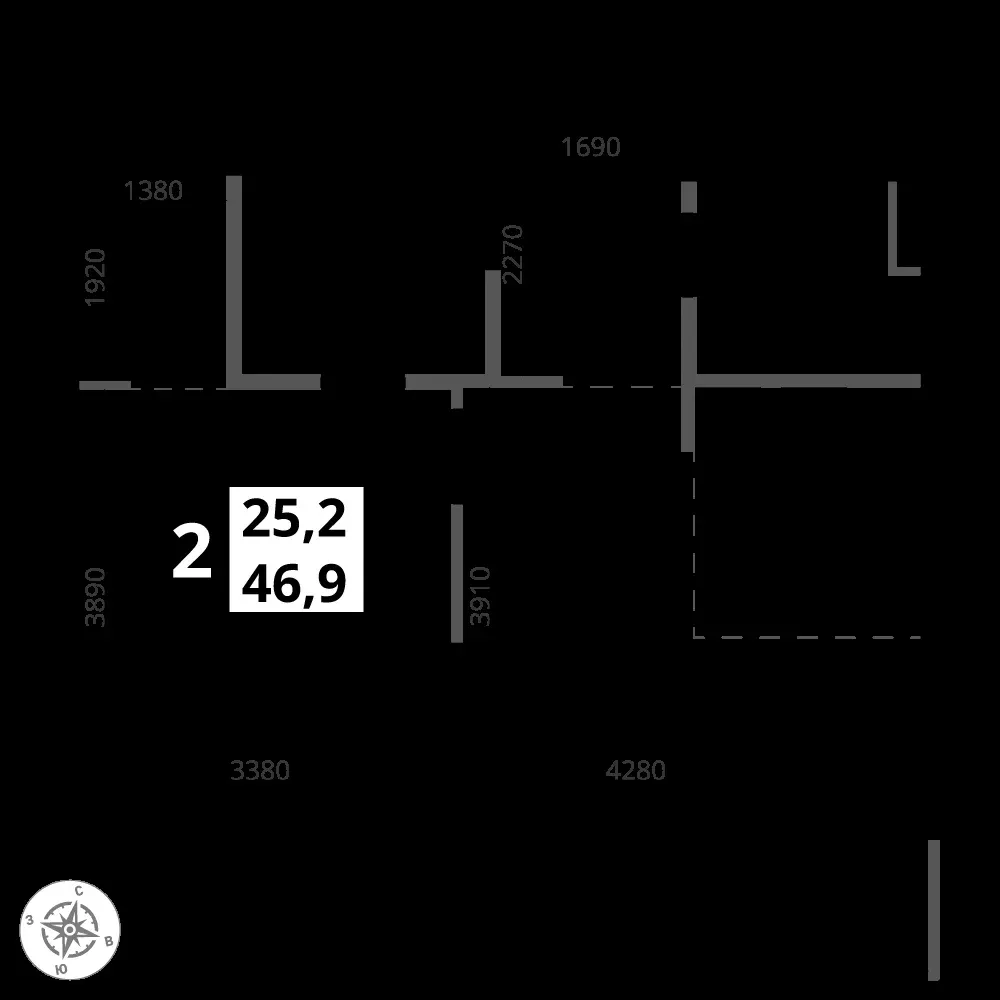 2-комнатная, 46,9 м² — 16 939 295 ₽