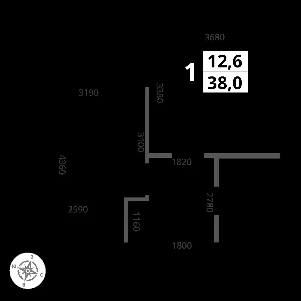 1-комнатная, 38 м² — 15 662 042 ₽